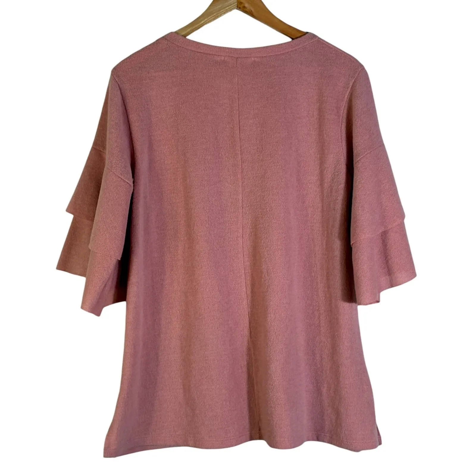 Easel Womens Boho Ruffle Sleeve Knit Top Size M Pink Solid Cottagecore Beachy - Image 6