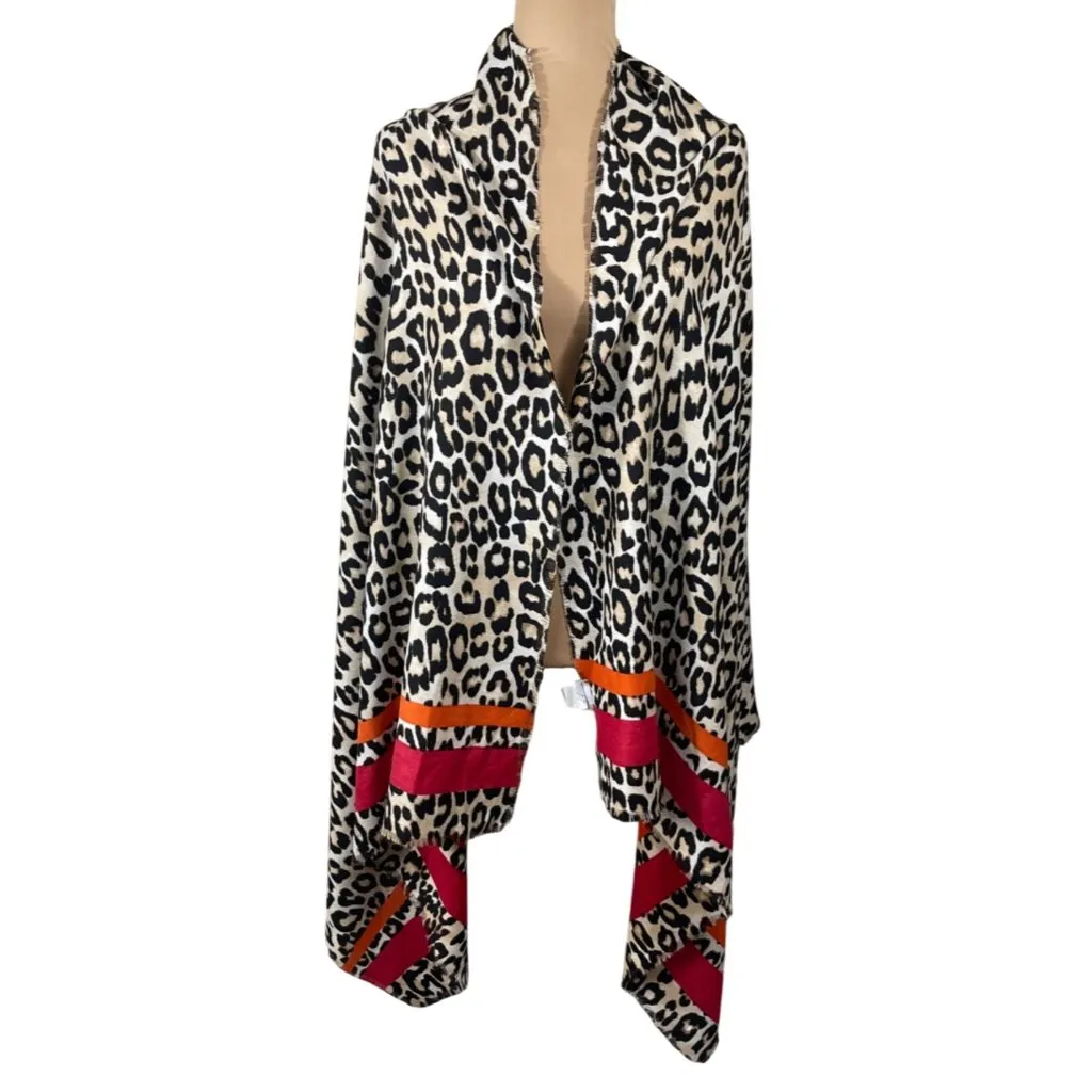 Chico's Scarf Wrap Leopard Black Red Orange 76" X 35" - Image 3