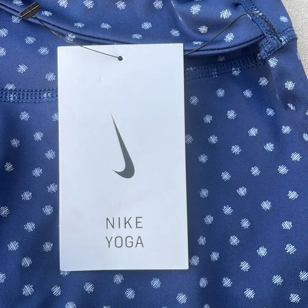 Nike blue & white polka dot yoga legging pants high rise 7/8 length size XS NEW - Image 5