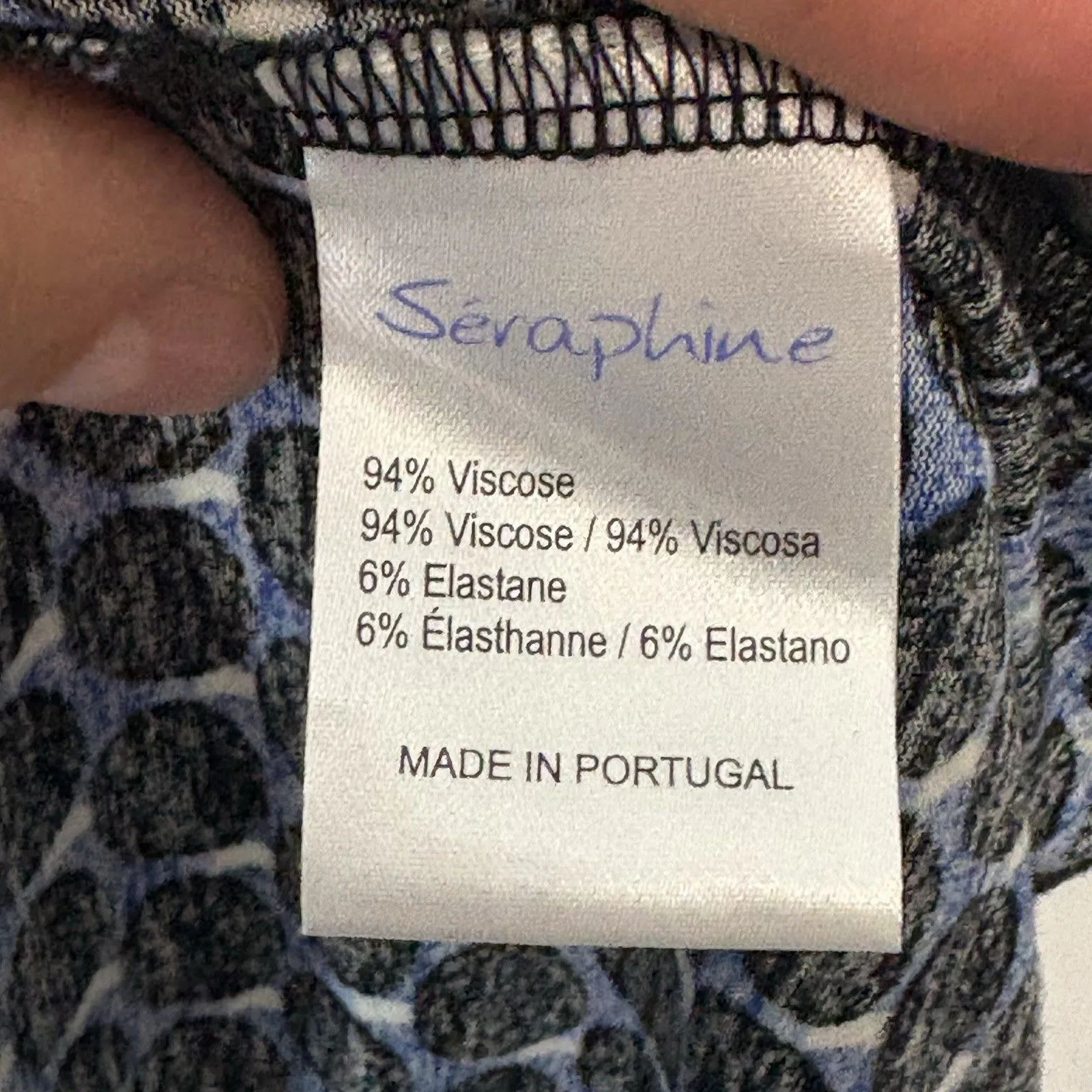 SERAPHINE 3/4 Sleeve Empire Detail Maternity Dress Size 8 Blue Black White Dot - Image 8