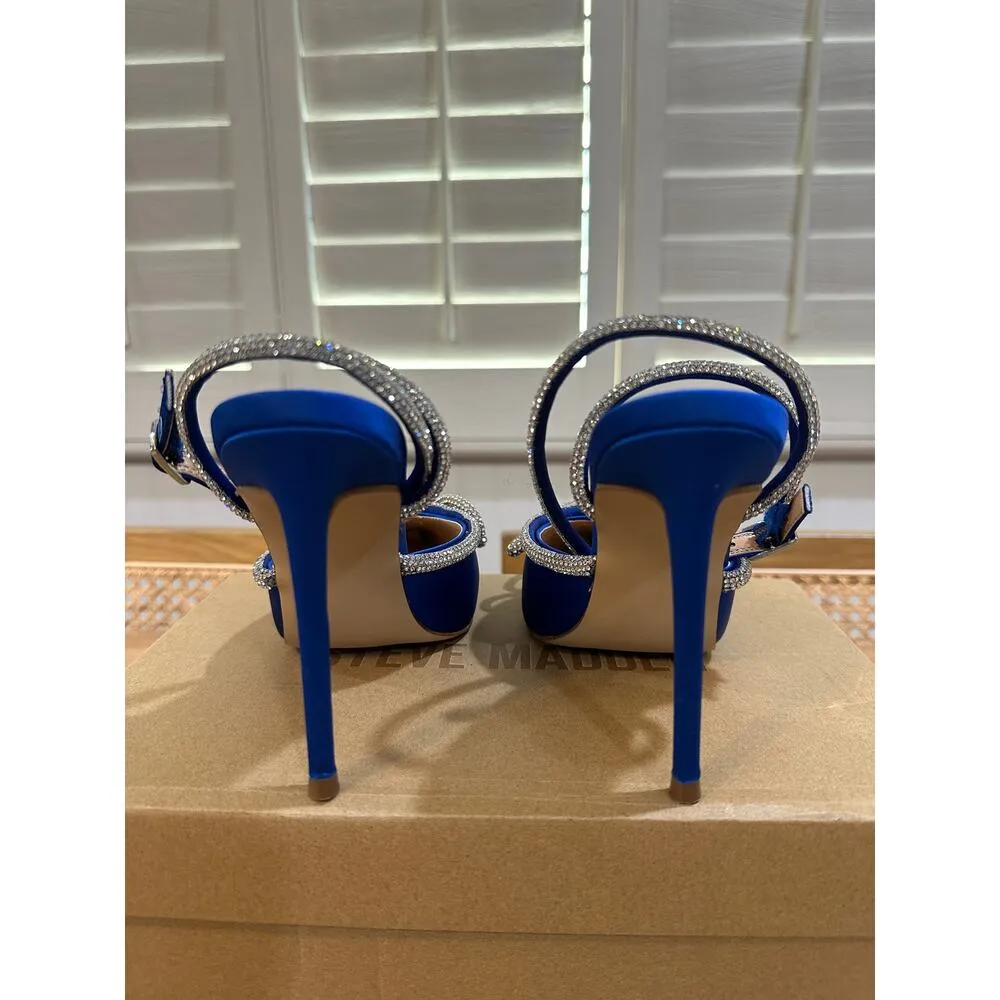 Steve Madden Viable Heels Cobalt Blue Rhinestones Bow Design Size 6.5 NIB Dressy - Image 8