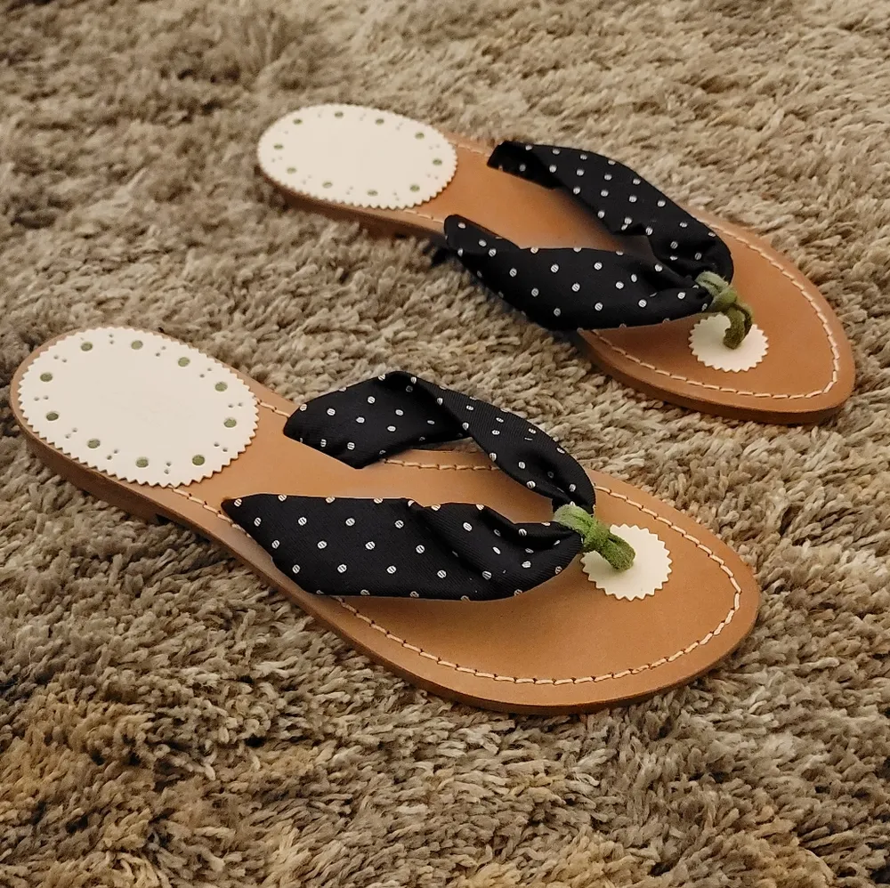 NWOT! J.Crew Womens Navy Polka Dot Genuine Leather Thong Sandals ITALY 6 - Image 2