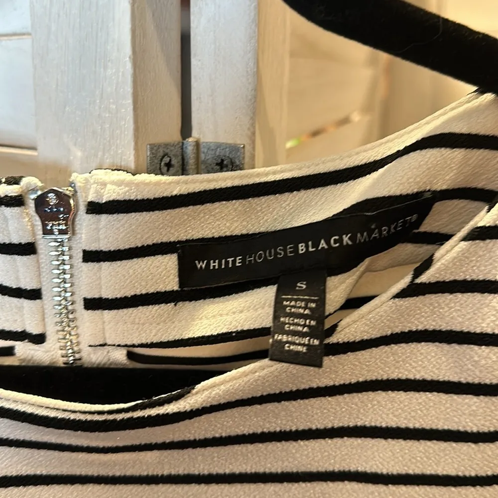 White House Black Market Striped Black and White Peplum Blouse - Image 3