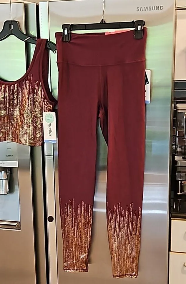 💕MARIKA💕 Marley Metallic Sports Bra + Leggings Grape Wine/ Copper Medium M NWT - Image 9