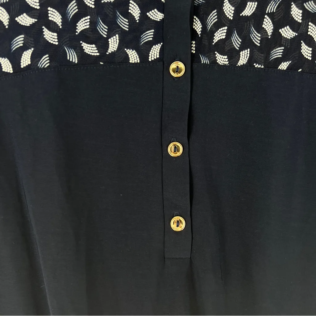 Ivy Ridge Navy Blue Patterned Mesh Neckline Stretch Jersey Knit Dolman Polo Top - Image 6