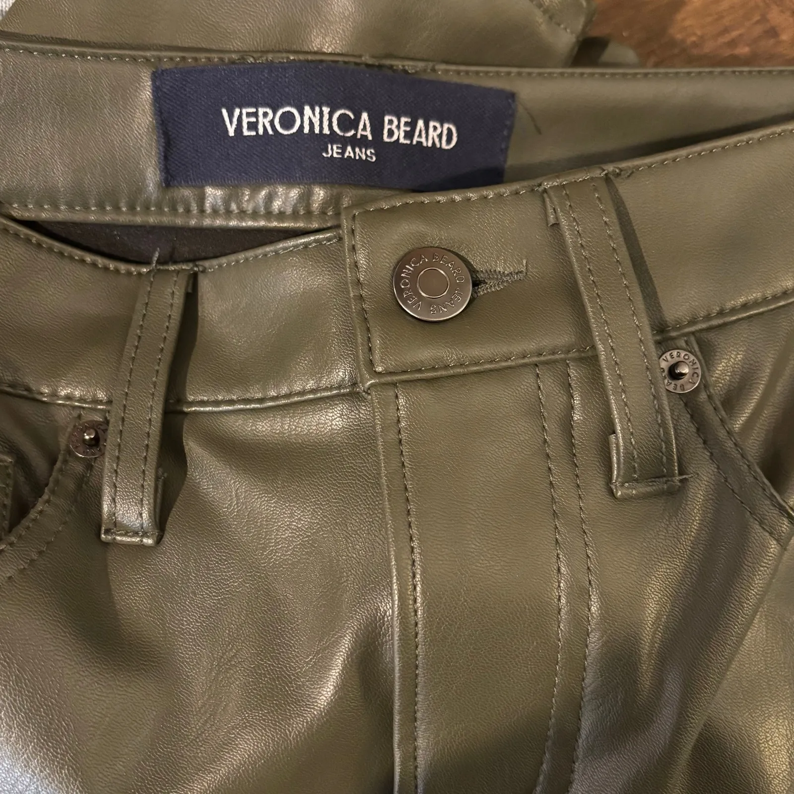 Veronica Beard Debbie Ankle Skinny Olive Faux-Leather Pant - size 24 - Image 6