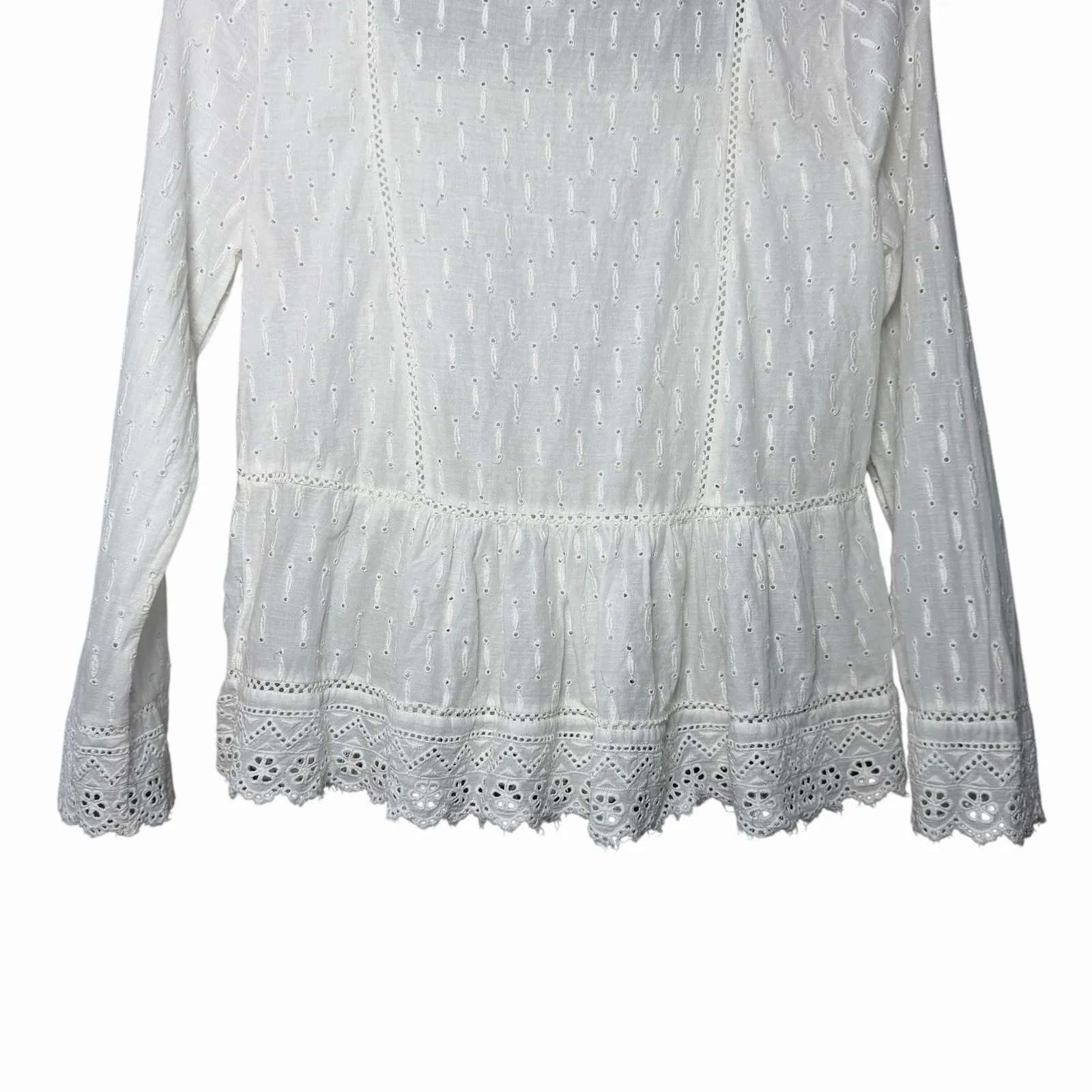 Anthropologie Meadow Rue Women's Edelyn Ruffled Eyelet Peplum Top Size 4 White - Image 11