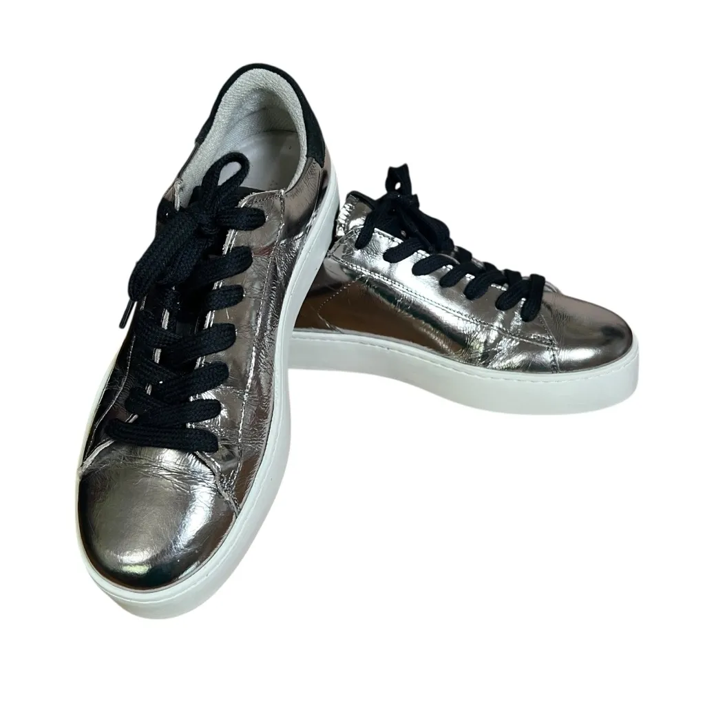 ALLSAINTS Shana Metallic Silver Low Top Shoes Trainers Sneaker Sz 8 (38) Lace Up - Image 12