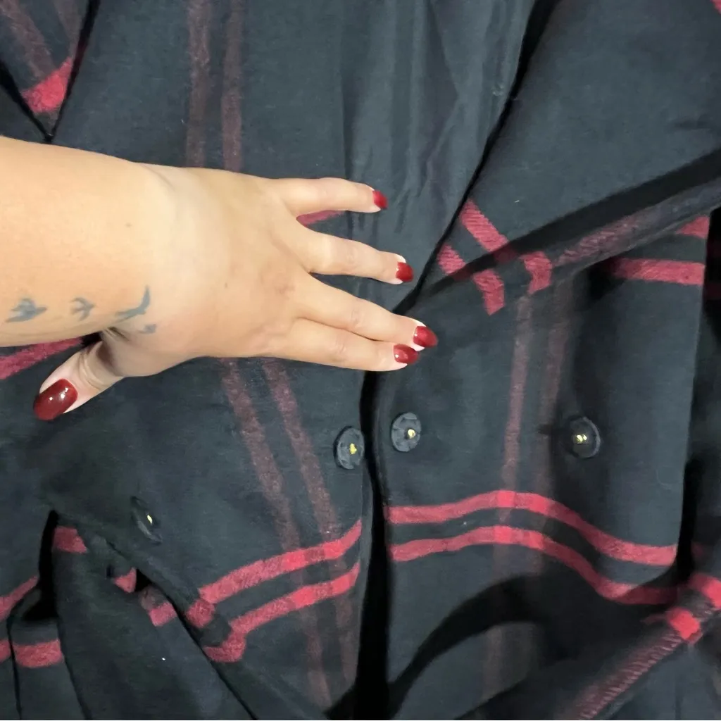 New Ann Taylor Plaid Wool Blend Shawl Collar Wrap‎ Coat Size Medium - Image 8