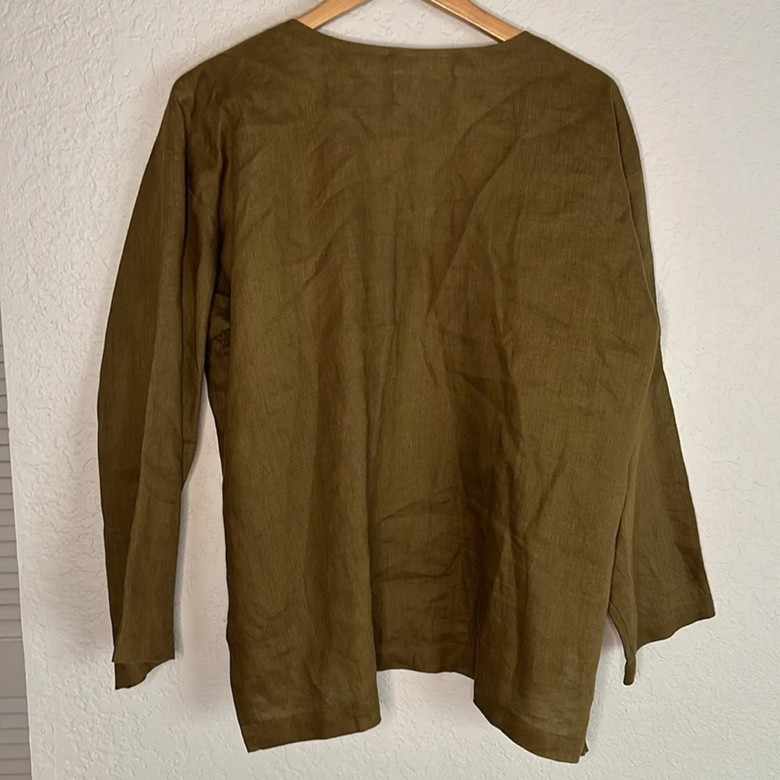 NEW Linen Olive Green Open Jacket Tunic Top Vacation Lagenlook Granola Oversized Size M - Image 7