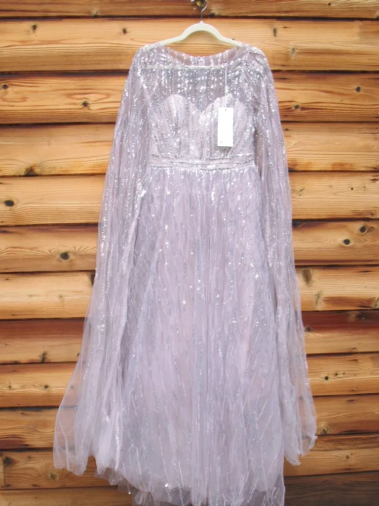 LARA A Line Gown With Long Cape Sleeves Purple Size 6 - Image 5