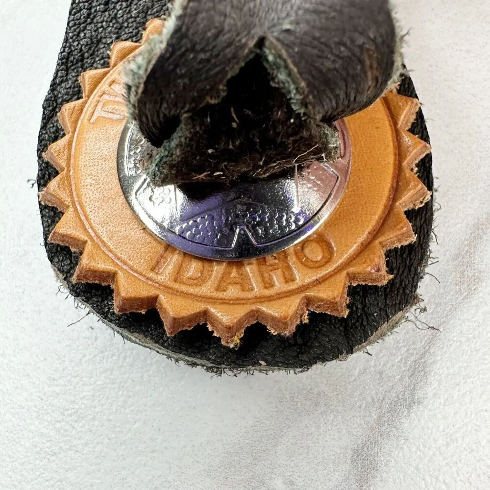 Soft Brown Leather Fringe Western Concho Twin Falls Idaho Boho Keychain Keyring - Image 7