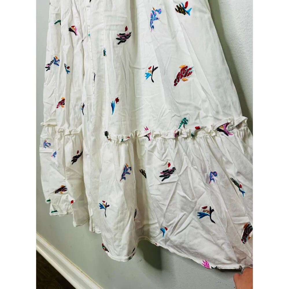 PRABAL GURUNG X RTR White Cotton Floral Embroidered Sleeveless Midi Dress 10 - Image 10