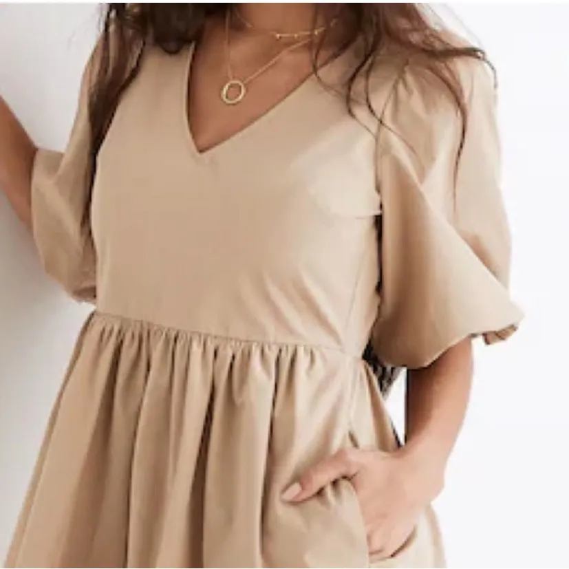 Madewell Poplin V-Neck Beige Bubble-Sleeve Mini Dress Size 2 - Image 6