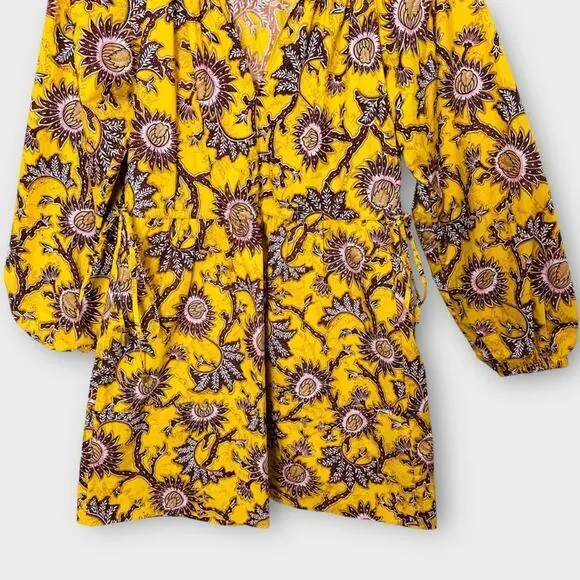 ALC Myra Floral‎ Mini Dress Women's Size 2 Yellow Beige Long Sleeve - Image 6