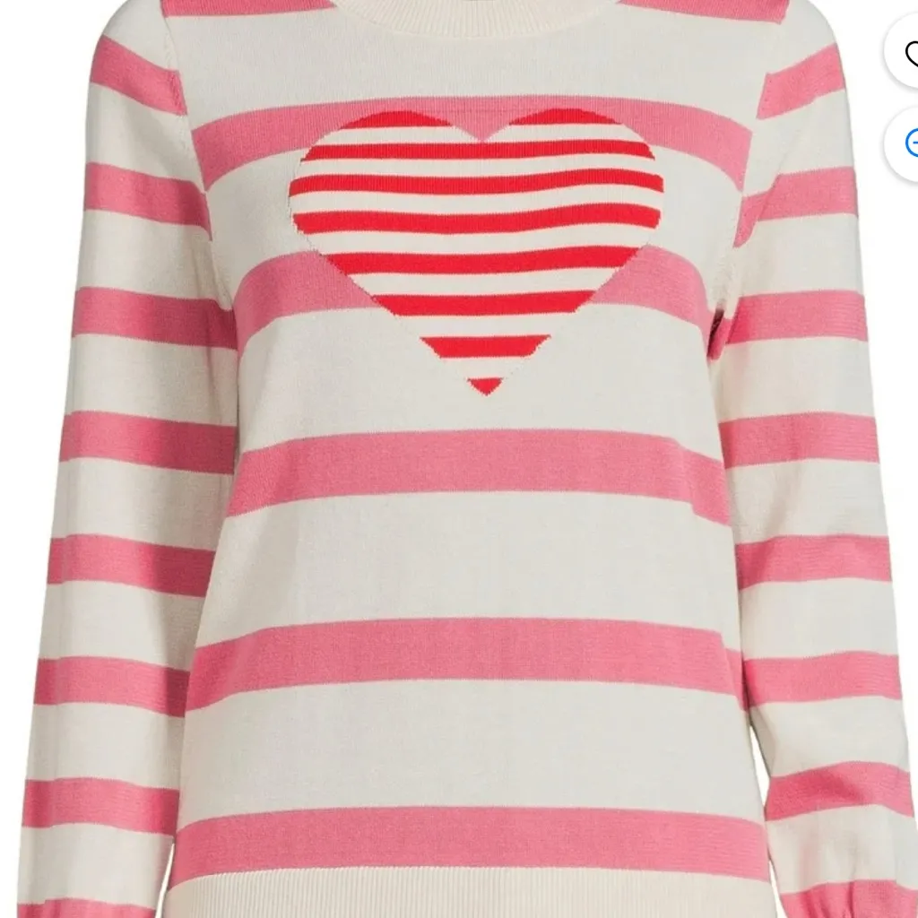 Pink Cream Striped Crewneck Knot Sweater Heart Lightweight Pullover Womens XL - Image 5