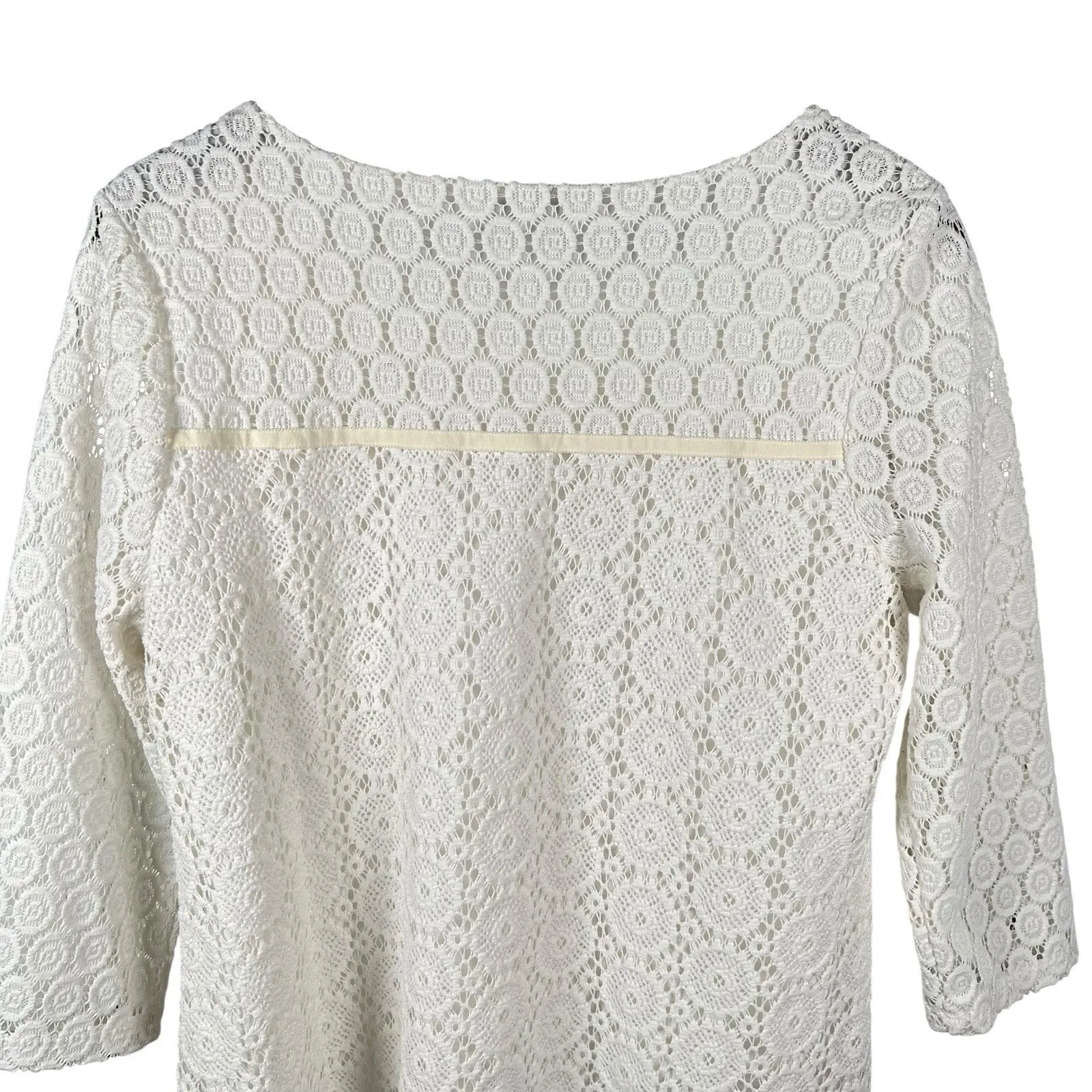 Charter Club Womens White Crochet Lace Top Crew Neck 3/4 Sleeve Size Medium - Image 6