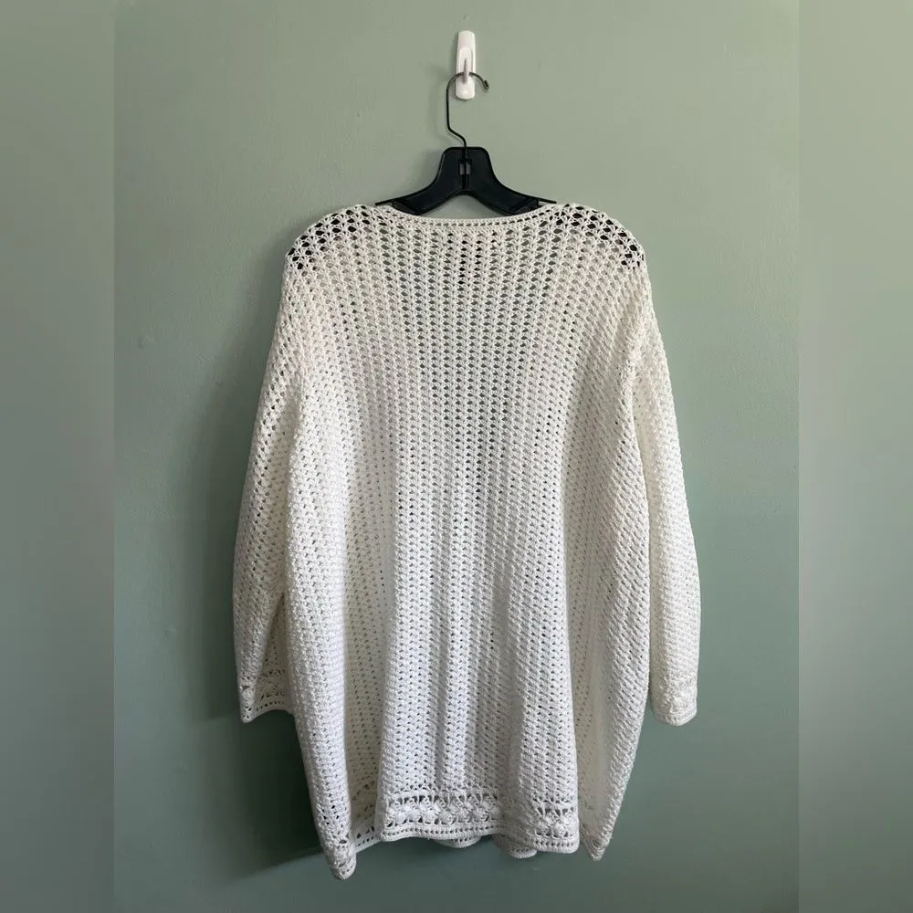 Lauren by Ralph Lauren White Hand Knit Mercerized Cotton S/S Cardigan Size 1X - Image 7