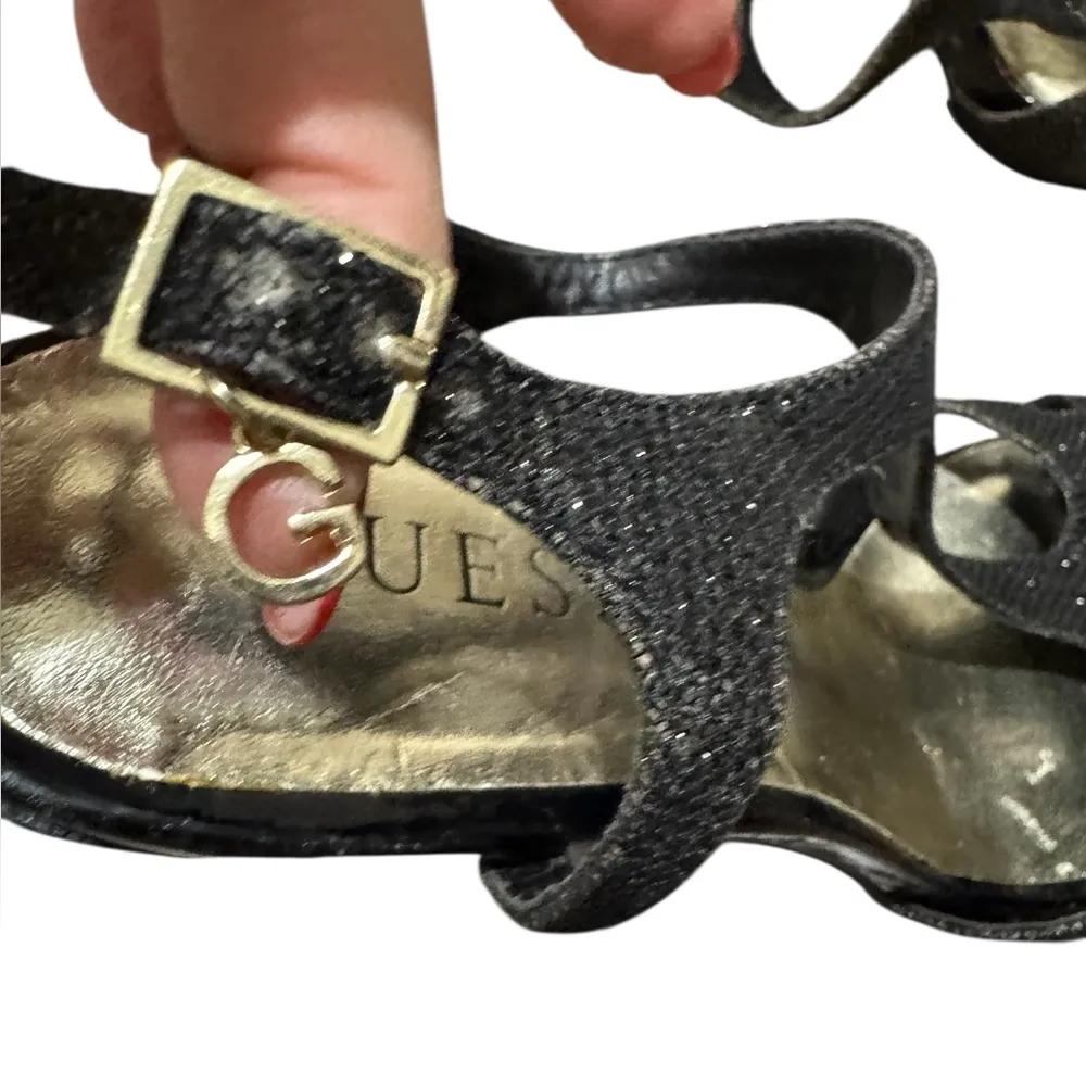 Guess Black Glitter Strappy Heels G Charm Size 7.5 Stiletto Formal Vegas Dance - Image 4