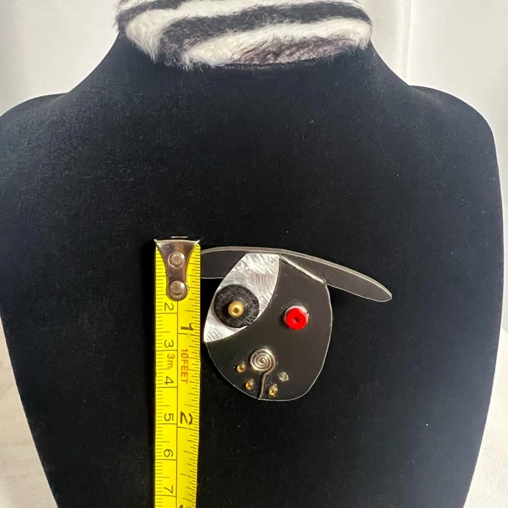 Unique Dog Pin Brooch Vintage Mutli Texture Piece Black - Image 7