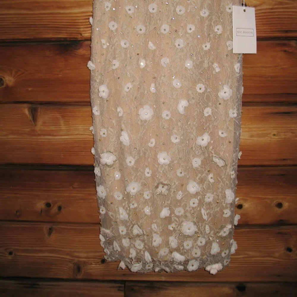 Mac Duggal 67853 Womens Neutral Floral Applique Sleeveless Midi Dress - Image 13