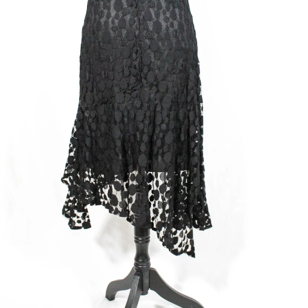 Rare Y2K Gothic Flapper Lace Dress Black Asymmetrical Hem WHBM Size L Romantic - Image 4