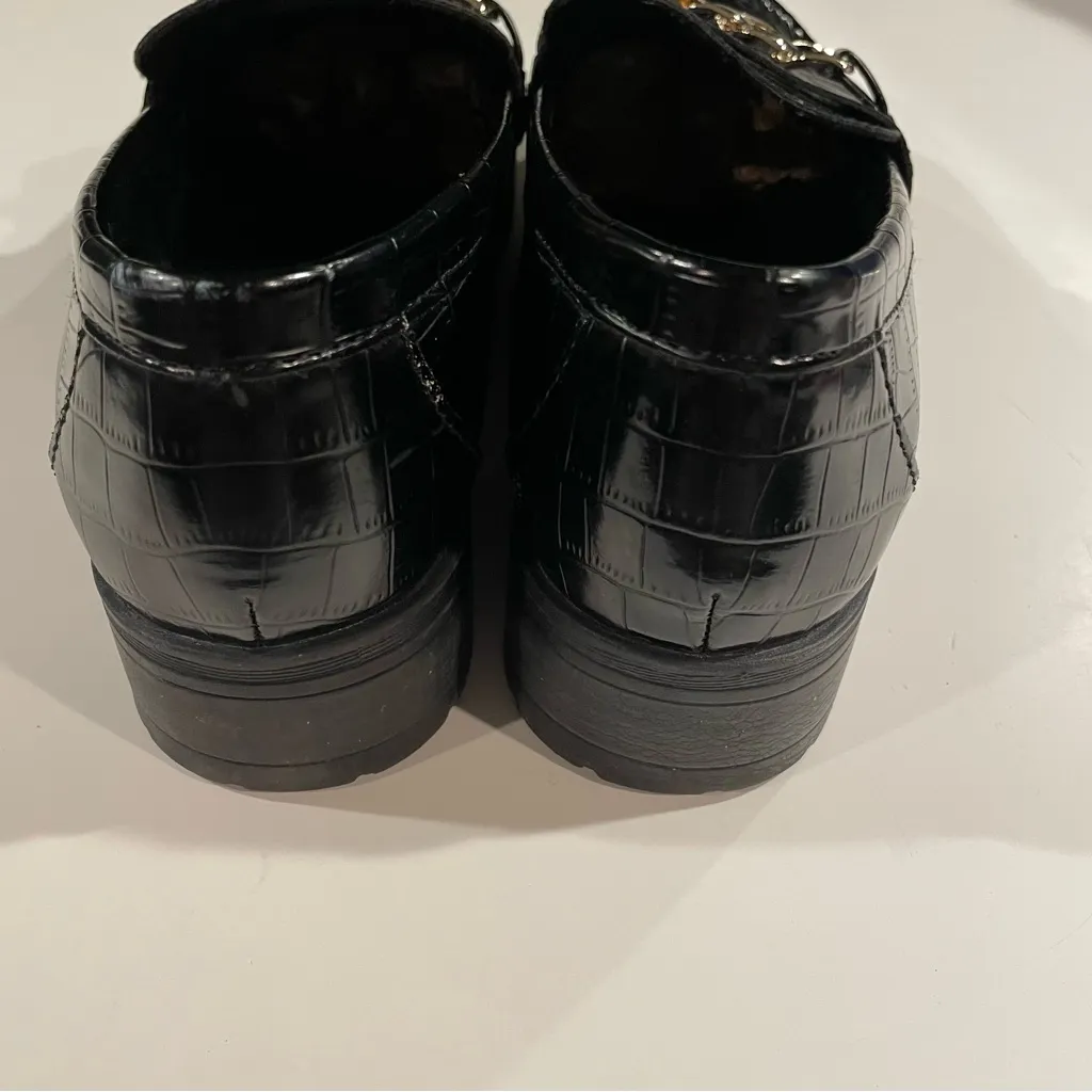 Old Navy Black Croc Faux Leather Loafers Chunky Heel Women’s 8.5 Street Style - Image 13