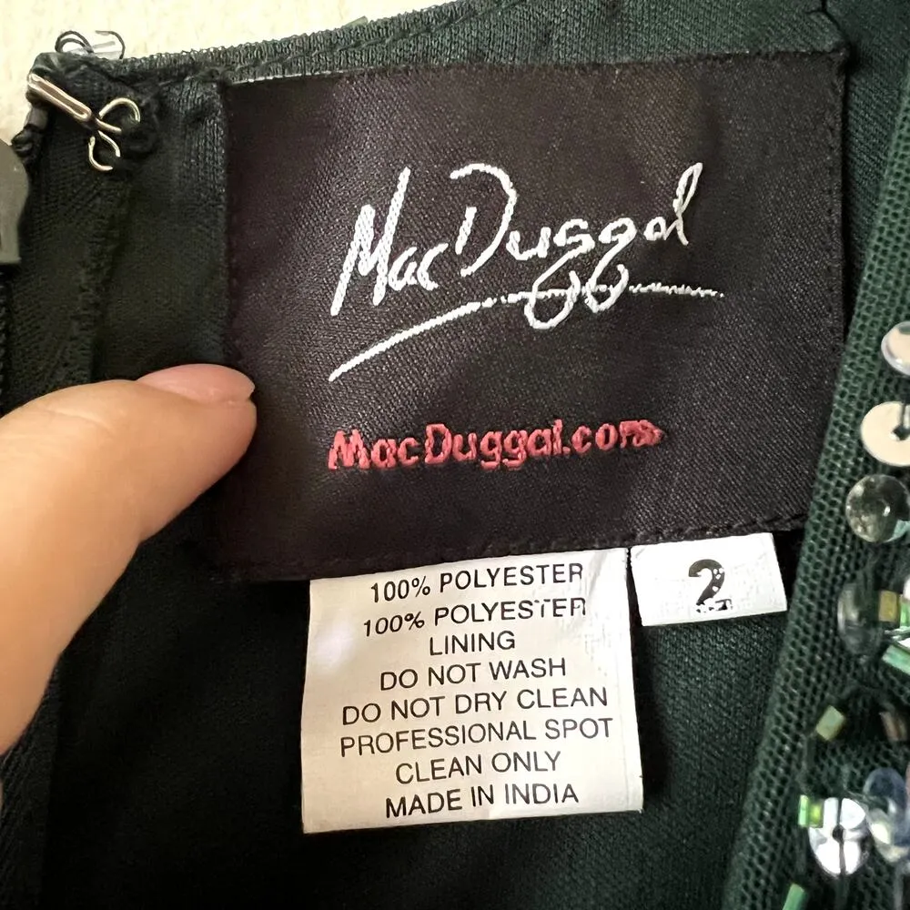 Mac Duggal 5489 Cap Sleeve Sequined High Slit Gown Green maxi dress size 2 BB - Image 6