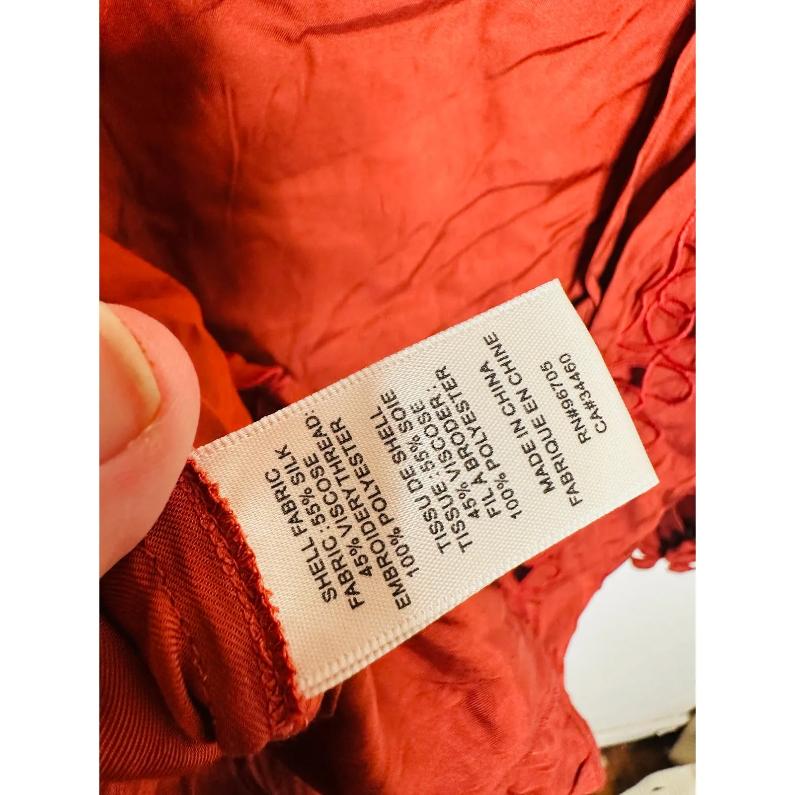 REBECCA TAYLOR Rustic Red Embroidered Silk Blend V-Neck Button Top size 2 - Image 11