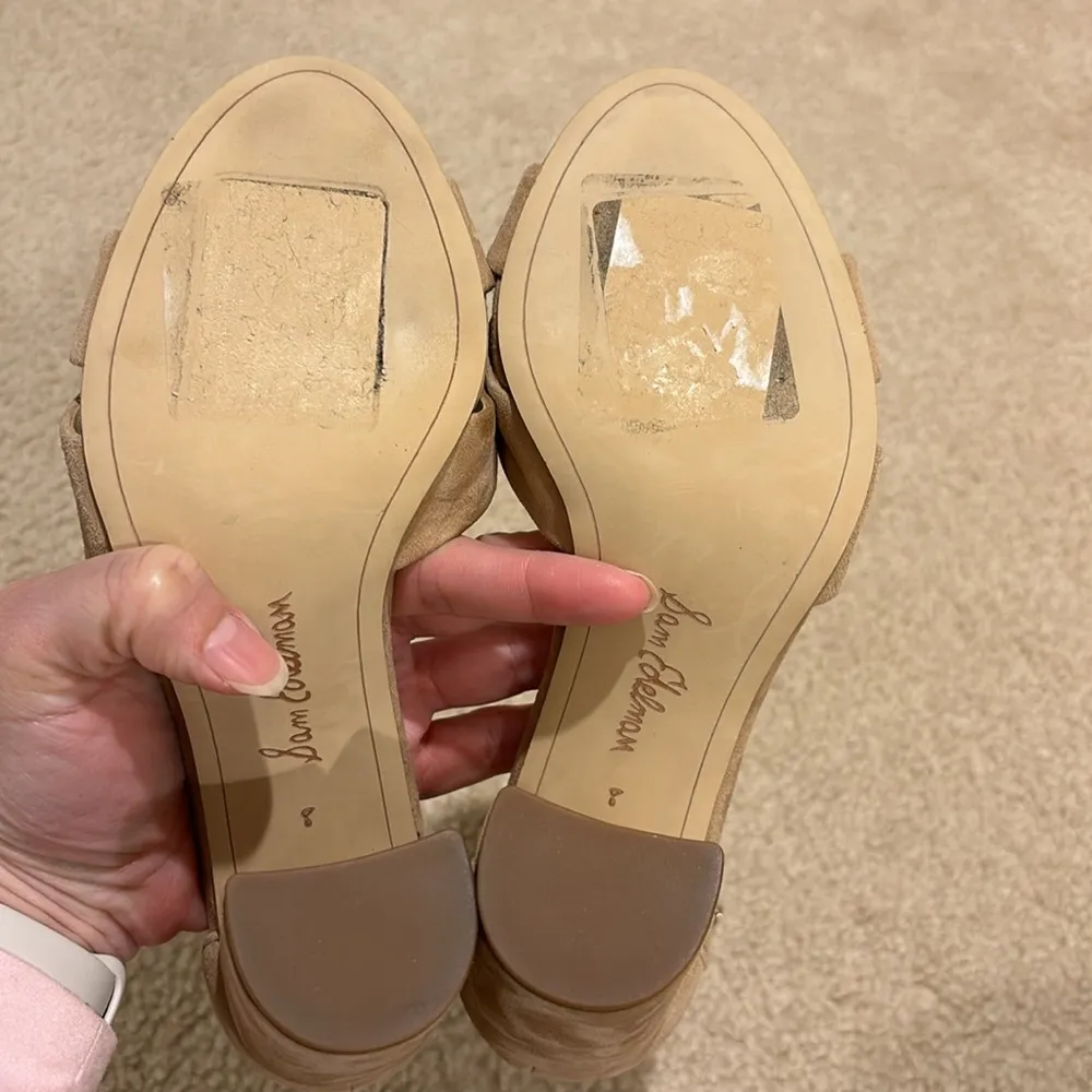 Sam Edelman Heels Women's 8 Nude Yancy Padded Insole Ankle Strap Sandals Suede - Image 8