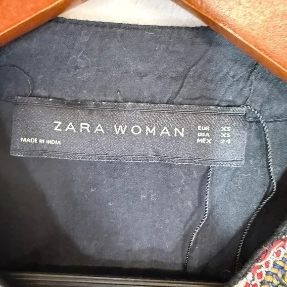 Zara XS Embroidered‎ Aztec White Tied Top Mirror PomPom Boho Beach Vaca Summer - Image 9