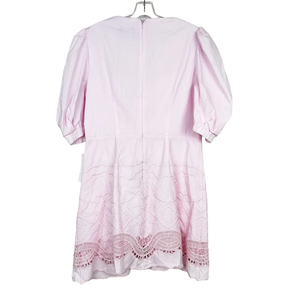 Bardot Light Pink Puff Sleeve Embroidered Eyelet Dress Sz L - Image 5