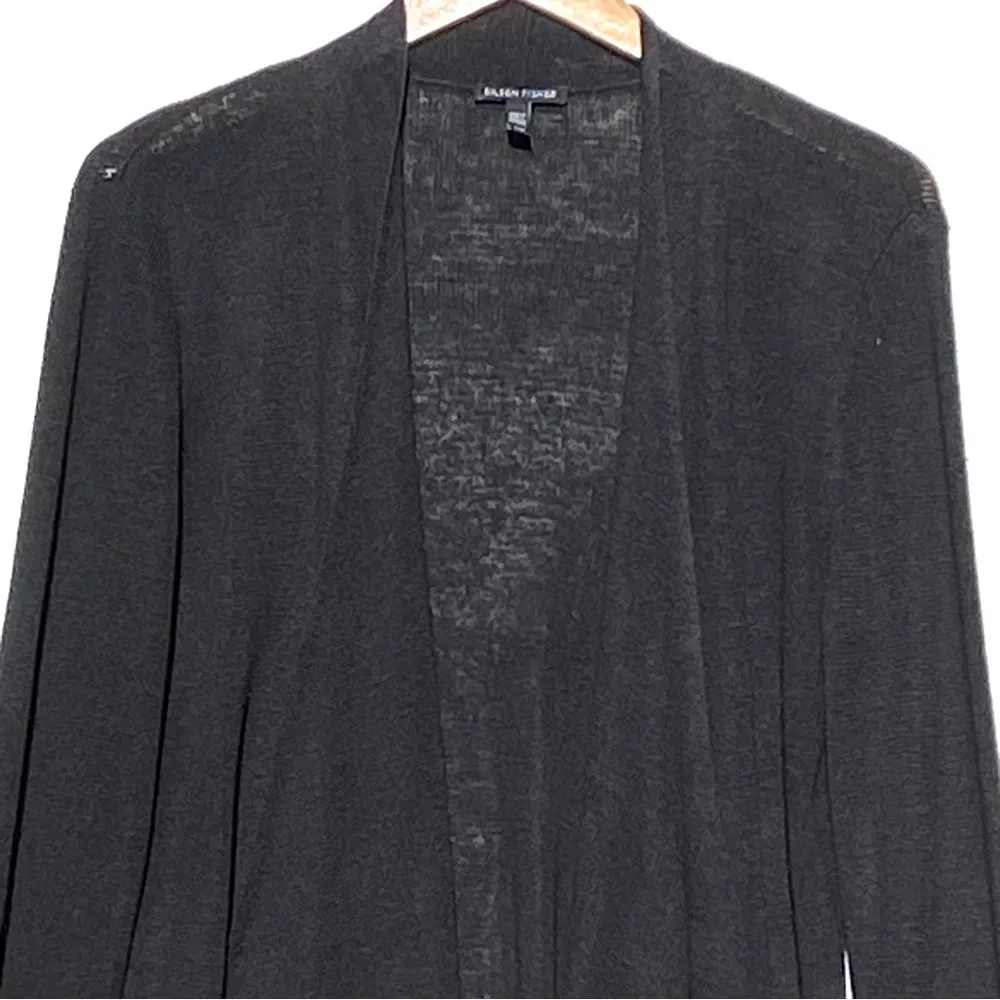 EILEEN FISHER Women’s Organic Linen Black Drape Open Front Cardigan size large - Image 2