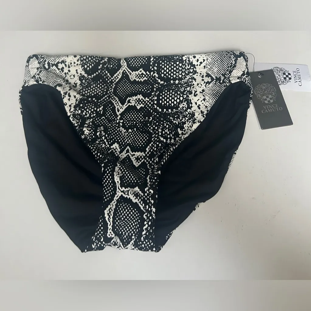 Vince Camuto Snakeskin Print Reversible High-Leg Bikini Bottoms Women's XS Black - Image 4