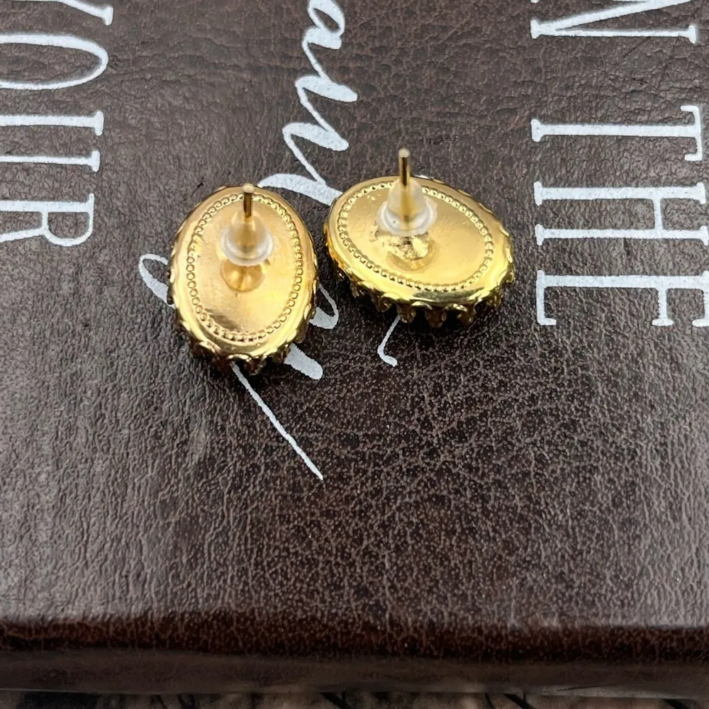 Vintage Red Rose Cameo Stud Earrings – Brass Setting - Image 7