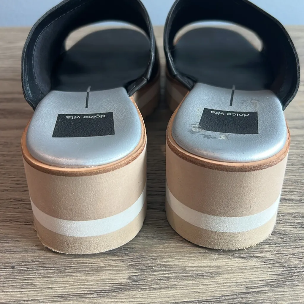 Dolce Vita Women's Freta Platform Sandals Size 8 1/2 Black White Khaki Slip On - Image 4