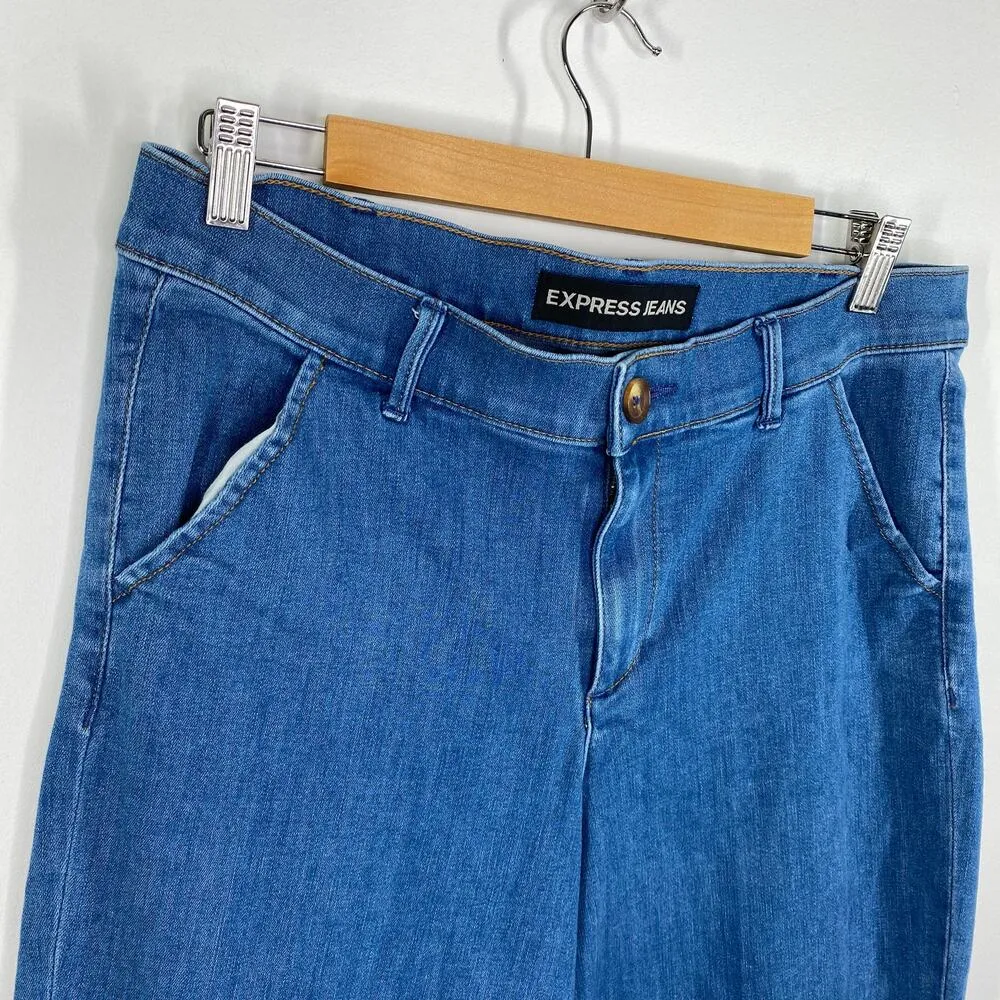 Express Womens Wide Leg Cropped Flare Jeans Size 12 High Waisted Boho Festival - Image 4