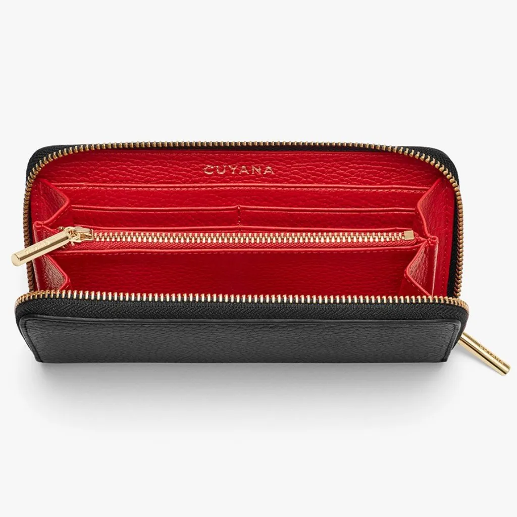 Cuyana Pebbled Leather Long Zip Continental Wallet Black/Red, VGUC, Has Monogram - Image 2