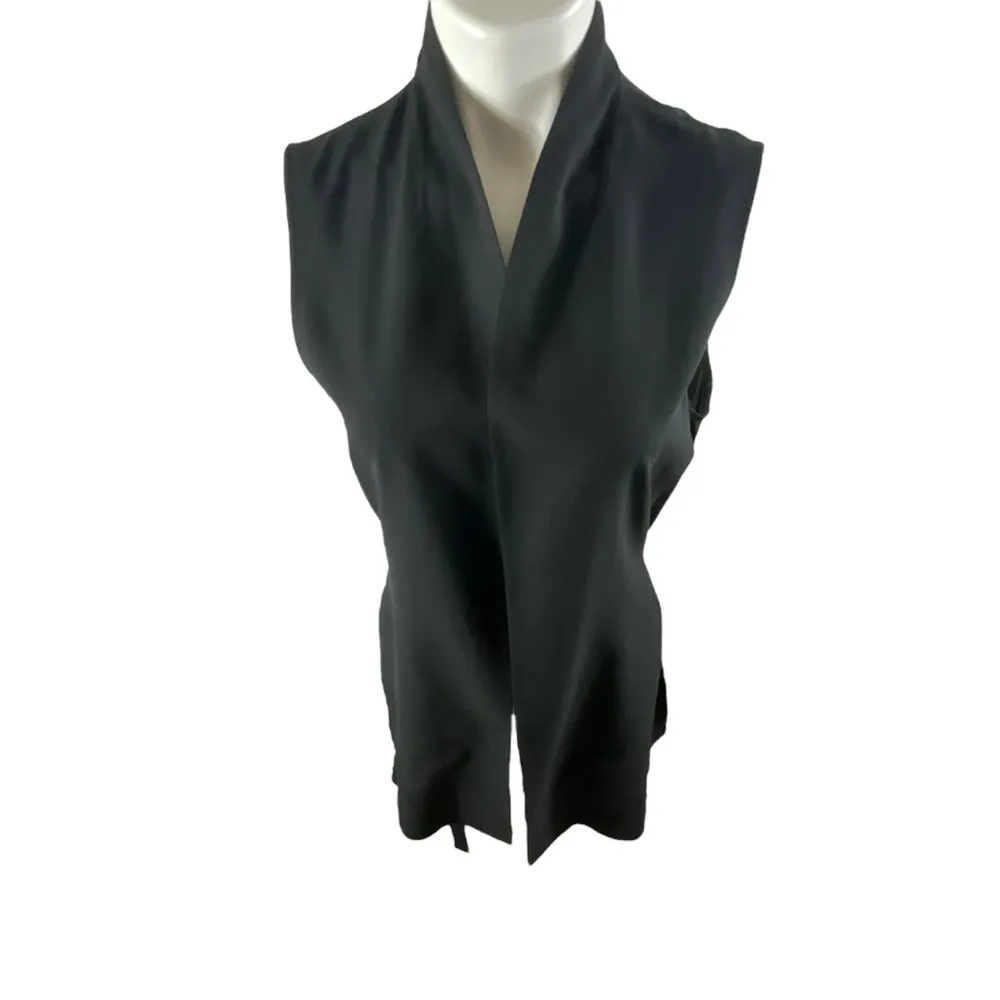 Eileen Fisher Long Line Georgette Silk Crepe High Collar Vest - Image 2