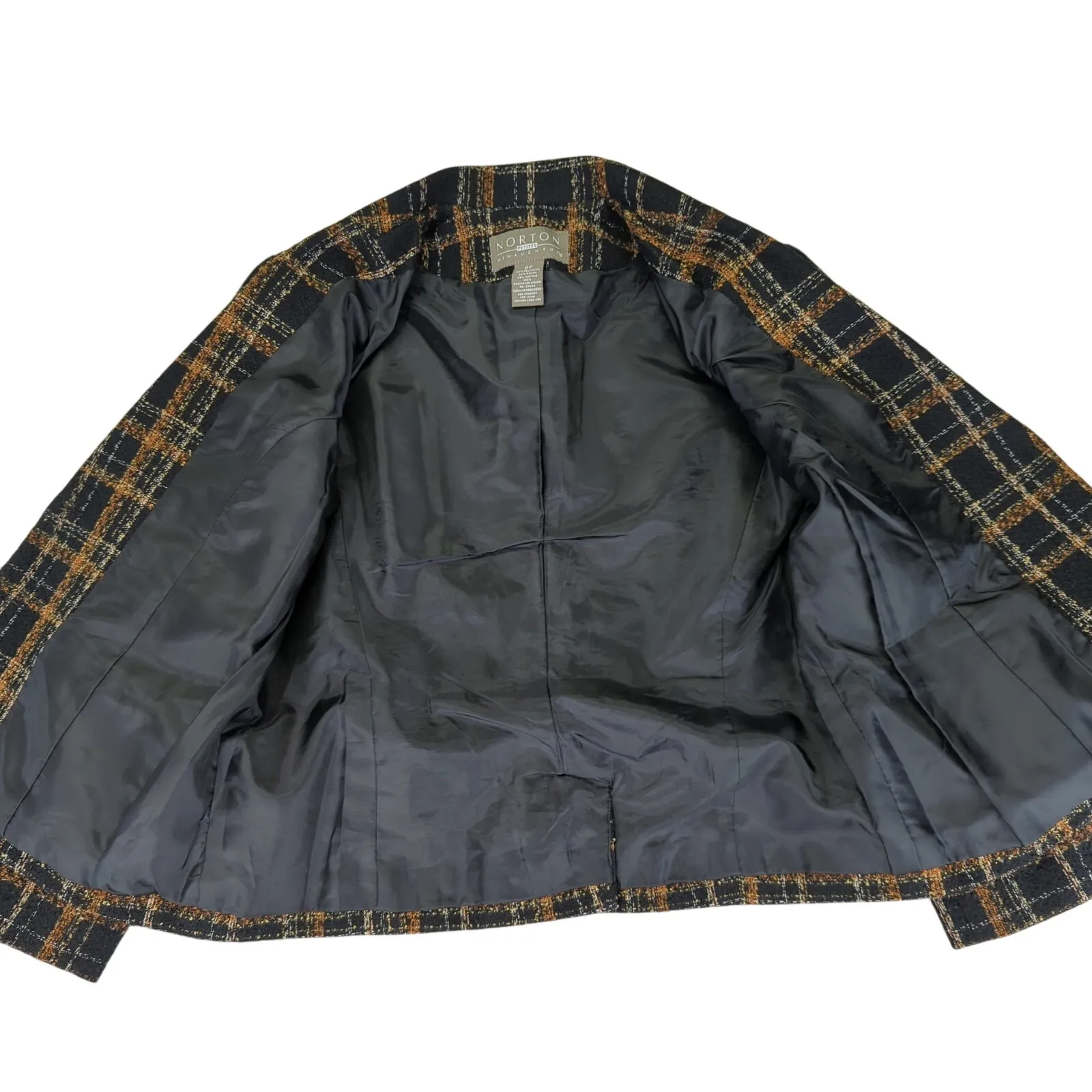 Vintage Norton Mcnaughton Tweed Blazer Jacket Two Button Black Brown Women's 8P - Image 7