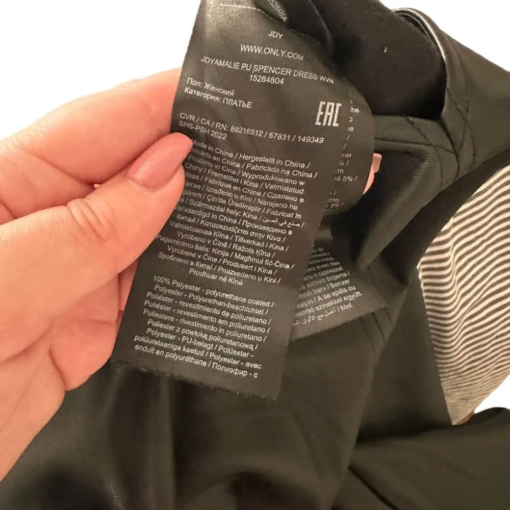 JDY Faux Leather Spencer Shift‎ Dress Sz S - Image 3