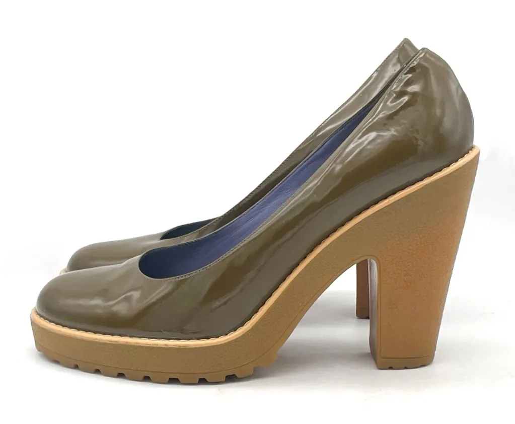Marc by Marc Jacobs Olive Green Patent Platform Heels Size 40 Chunky Block Pumps - Image 1