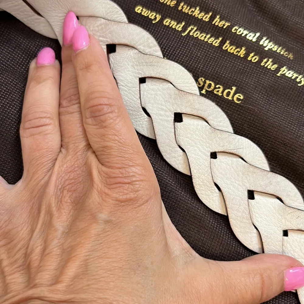 Cream Leather Braided Strap Hobo Bag - Image 8