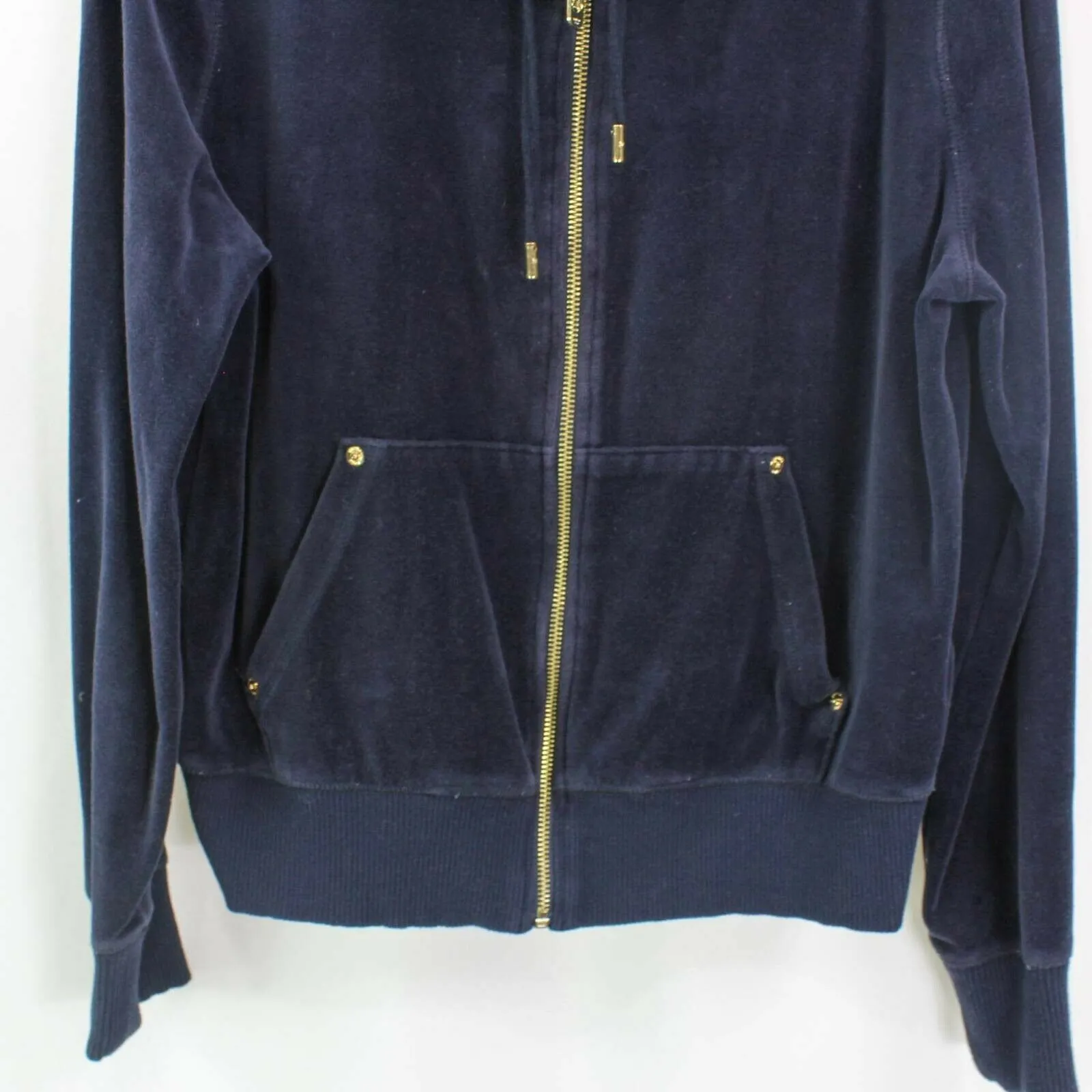 Michael Kors Womens Velvet Jacket Blue Front Zipper Pockets Drawstring - Image 6