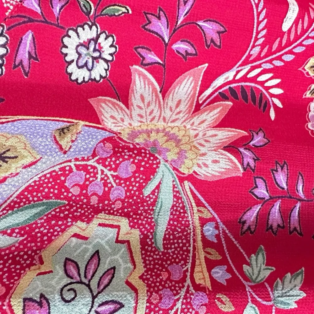 Vintage 90s Y2K Bohemian Floral Patchwork Midi Skirt Silky Ruffle Size Large - Image 6