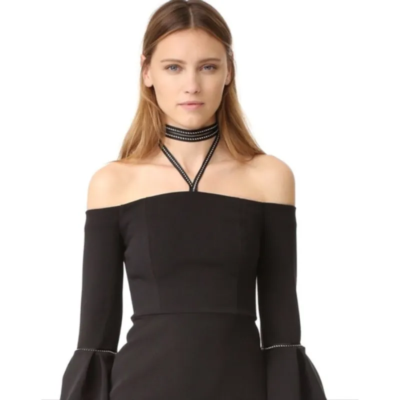 Alexis Amelia Off the Shoulder Midi Cocktail Dress Black Large New Womens - Image 4