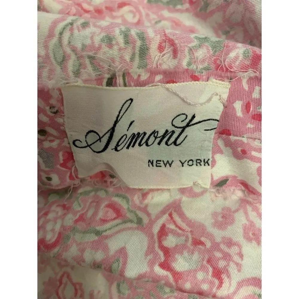 Vintage 50's SEMONT New York Pink Floral Cotton Sequin Dress Size Small - Image 5