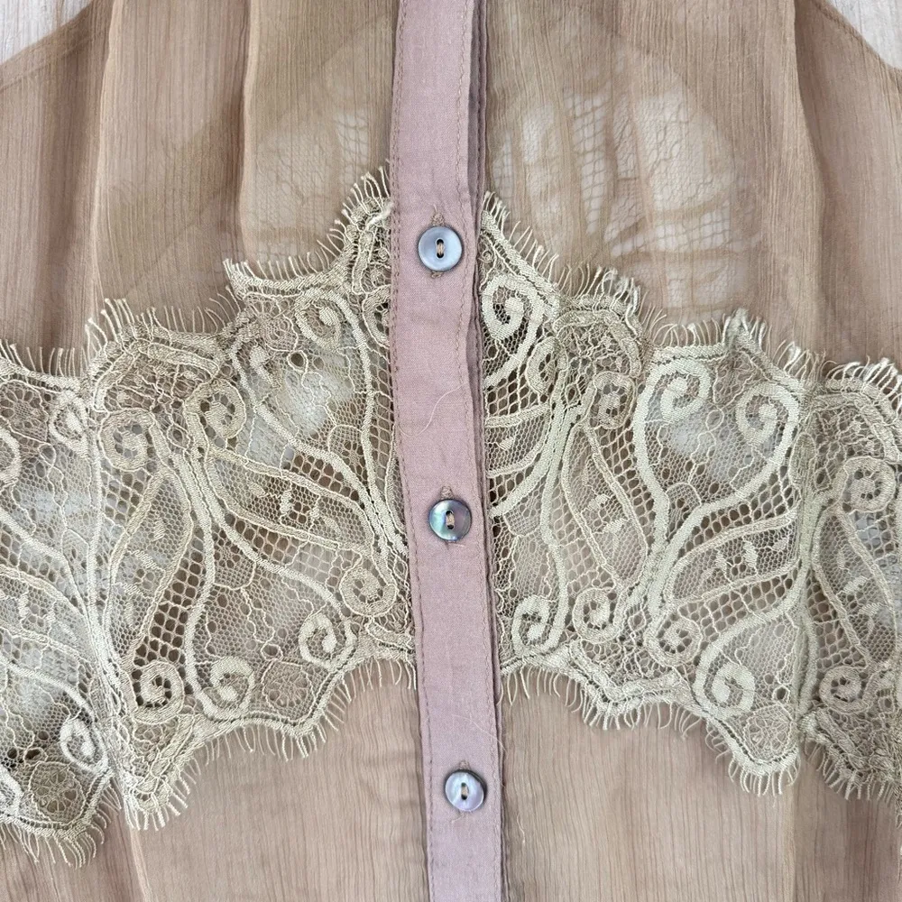 Pale Brown Sheer Mesh & Lace Racerback Top Eyelash Fringe Romantic Fairy by TCEC - Image 3