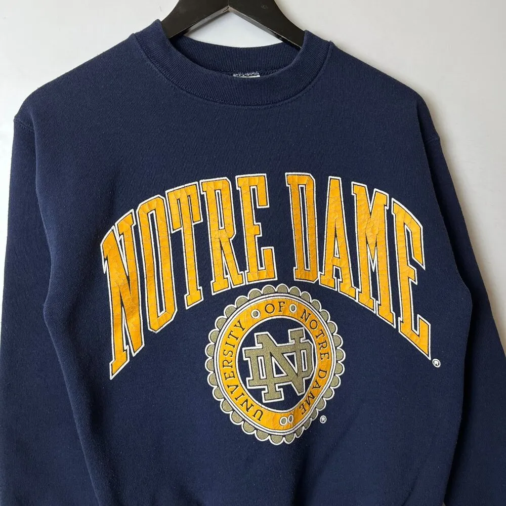 Notre Dame Crewneck Sweatshirt Vintage 90s Extra Small XS Blue Graphic - Image 10