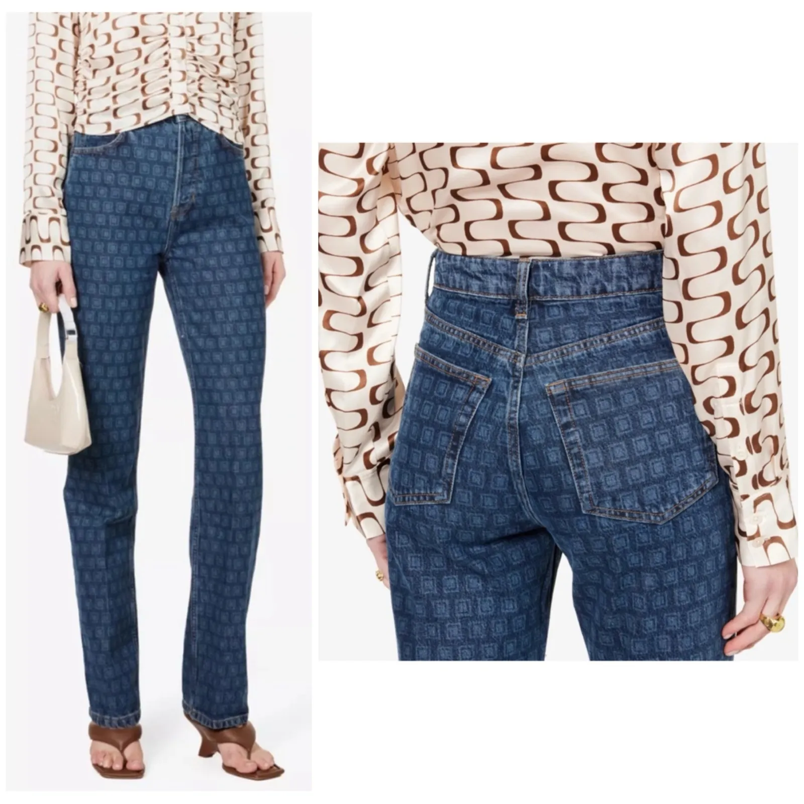 Reformation Cynthia Geometric Straight-Leg Jeans Size 26 High Rise Graphic - Image 3